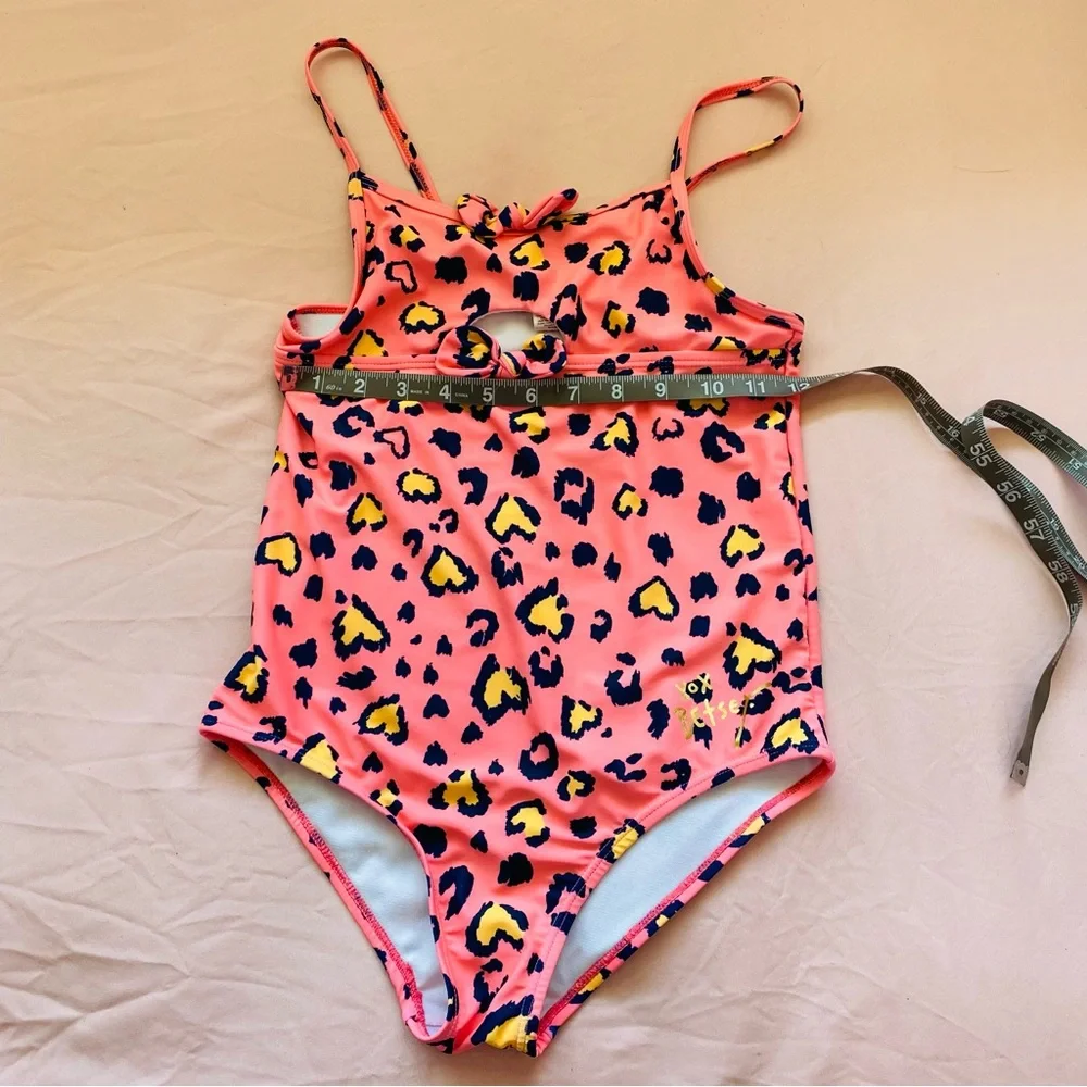 💛 Betsey Johnson Cheetah Girls Onepiece Swimsuit Pink Hearts Bow Bikini Cutout